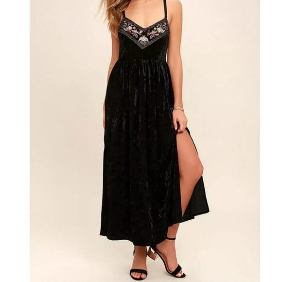 Somedays Lovin Erin Maxi Dress S Black Velvet Embroider Dark Romantic Whimsigoth - Picture 14 of 16
